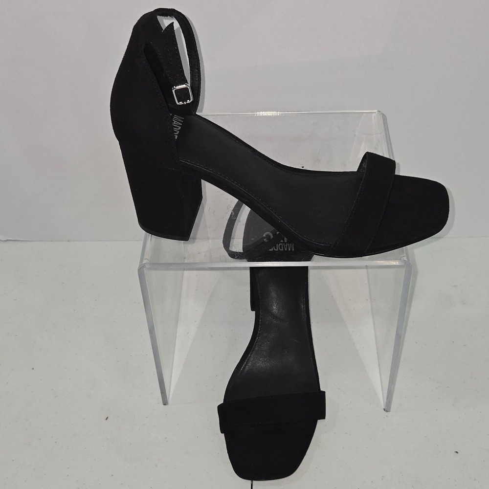 Madden NYC Black Faux Suede Block Heel Ankle Strap Sandal Square Toe Size 11‎